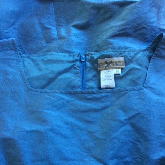 Coldwater Creek Blue Dupioni Silk Shift Dress with Long Sleeve Jacket Size 16 - Picture 8 of 9